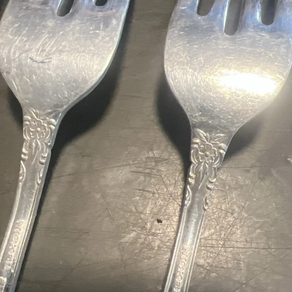 Vintage ElDAN Nickel Silver Salad Dessert Forks Ornate Victorian Set of 11